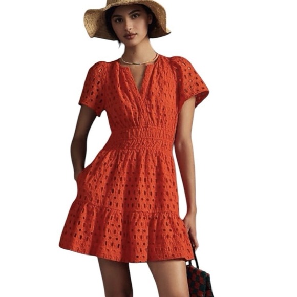 Anthropologie Dresses & Skirts - New Anthropologie The Somerset Mini Dress Women's Large Eyelet Elastic Waist